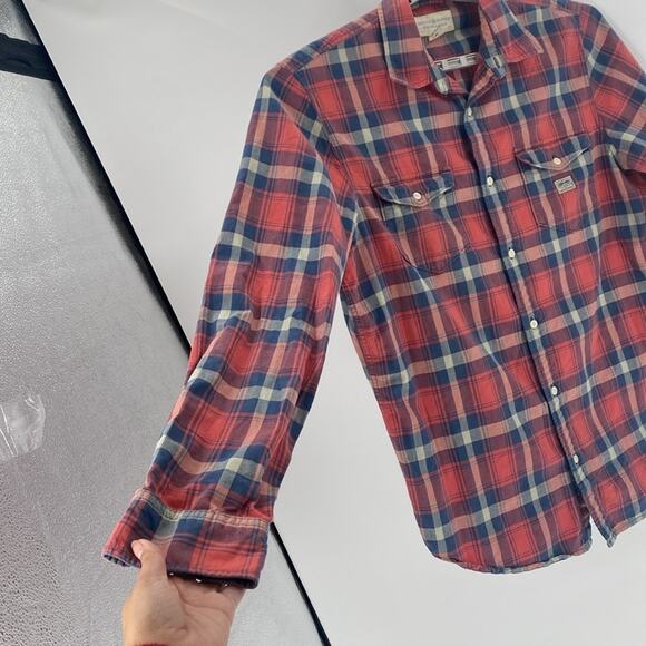 Denim & Supply Ralph Lauren plaid button down worn look discontinued size XL red - Picture 8 of 9